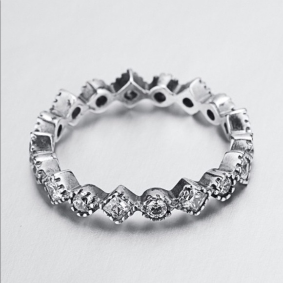Evolving Always Jewelry - 925 Sterling Silver Pave Crystals Flower Ring